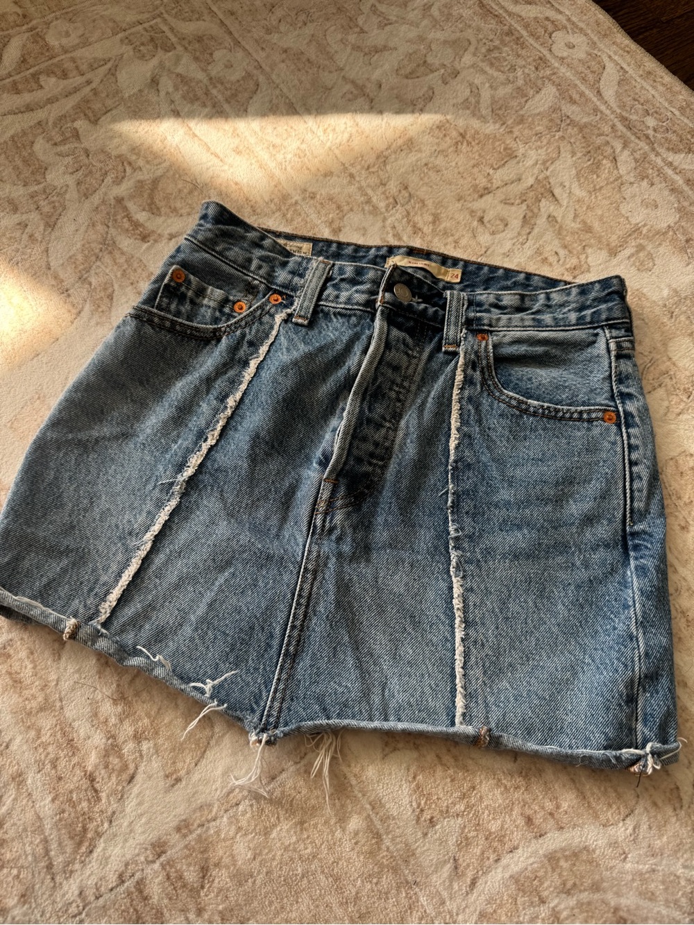 Levi's Blue Frayed-Seam Denim Mini Skirt